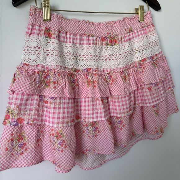 LoveShackFancy Pink Floral Tiered Mini Skirt - Picture 5 of 12